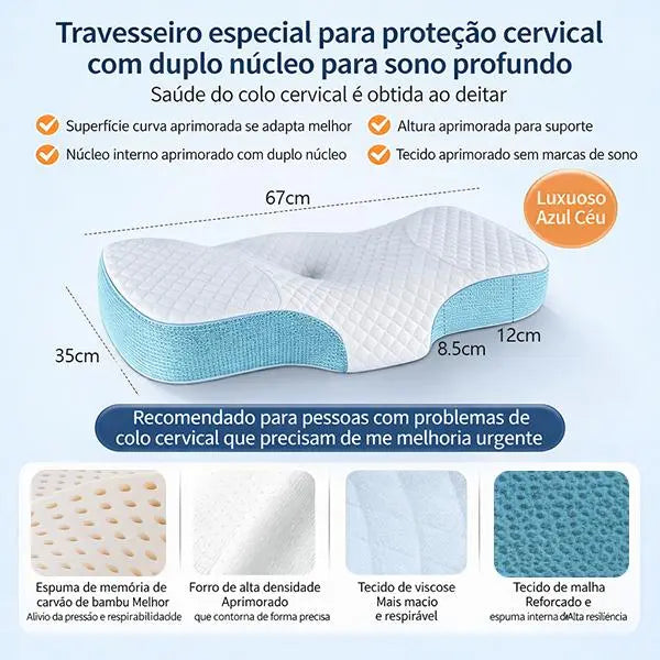 Travesseiro Cervical Tomi, sono confortável, espuma de memória ergonômica