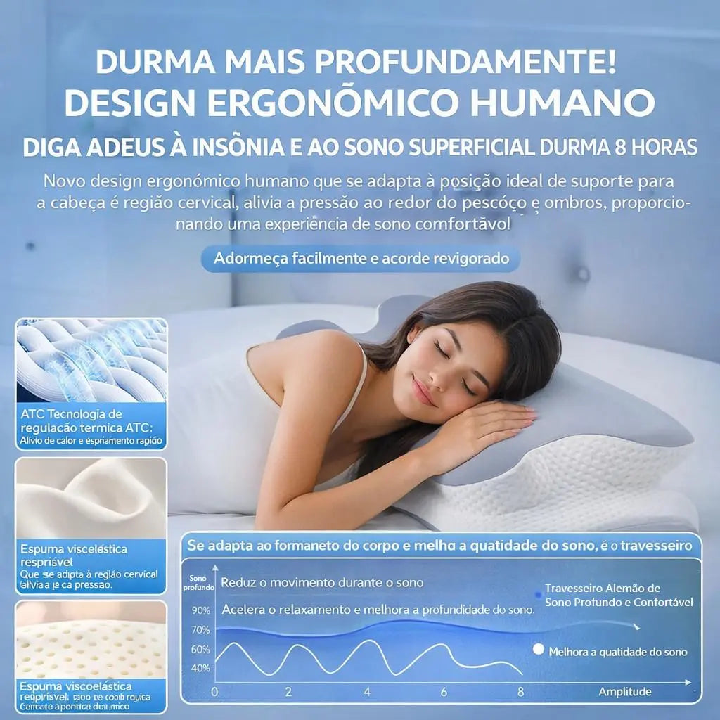 Travesseiro Cervical Tomi, sono confortável, espuma de memória ergonômica