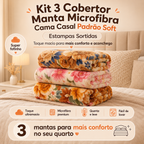 Kit 3 Cobertor Manta Microfibra Cama Casal Padrão Soft Estampada