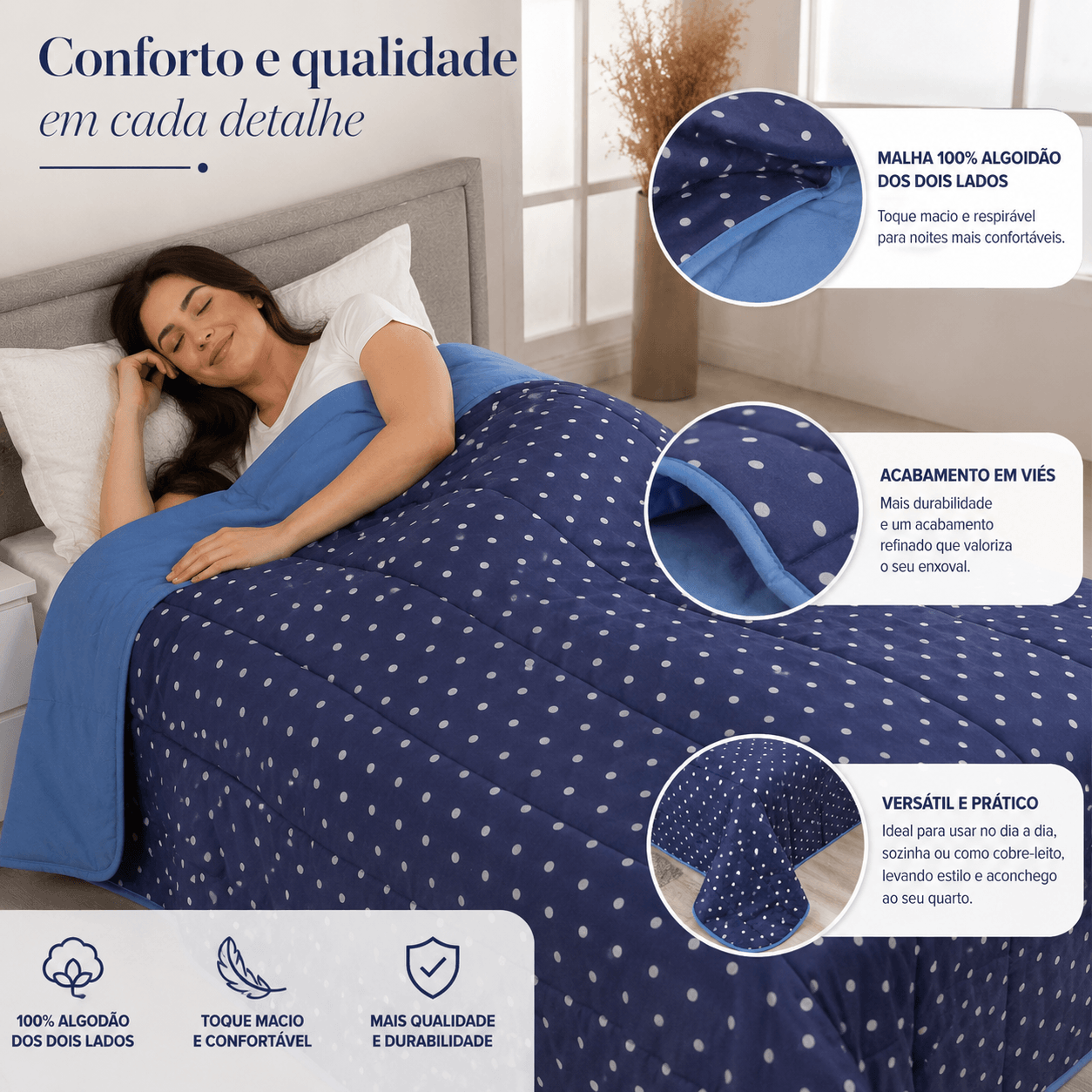 Edredom Malha 100% Algodão Casal Solteiro Queen E King Cobertor Dupla Face Antialérgico Premium Flower